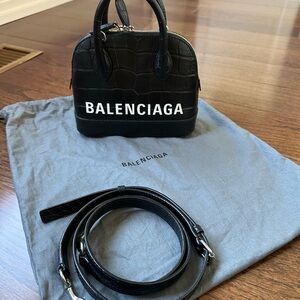 Balenciaga Black Croc Embossed Handbag with Strap